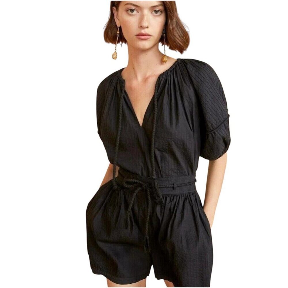 Ulla Johnson Laurenza Blouse Top Solid Pintuck Black Cotton Resort 2